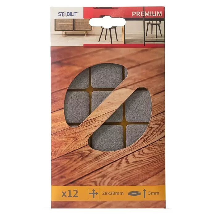 Stabilit Filzgleiter - B x L: 28 x 28 mm, Grau, Kleben, 12 Stk. - Vorderansicht