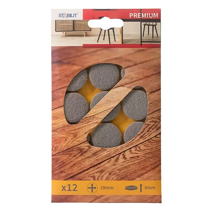 Stabilit Filzgleiter - Durchmesser: 28 mm, Grau, Kleben, 12 Stk. - Vorderansicht