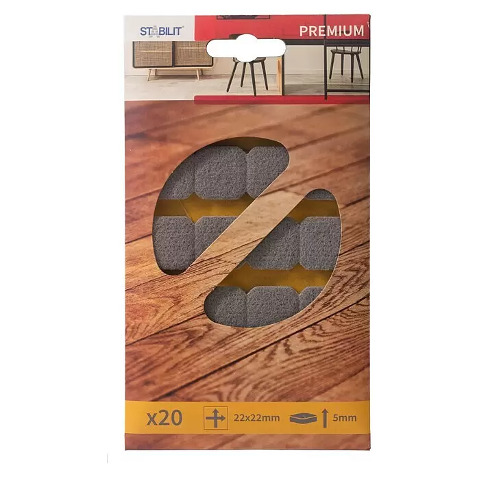 Stabilit Filzgleiter - B x L: 22 x 22 mm, Grau, Kleben, 20 Stk. - Vorderansicht