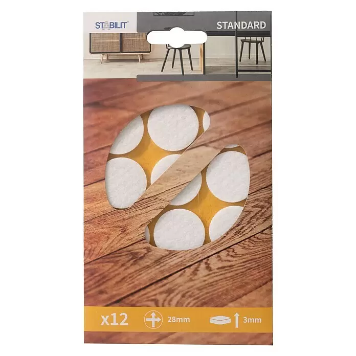 Stabilit Filzgleiter - Durchmesser: 28 mm, Weiß, Kleben, 12 Stk. - Vorderansicht