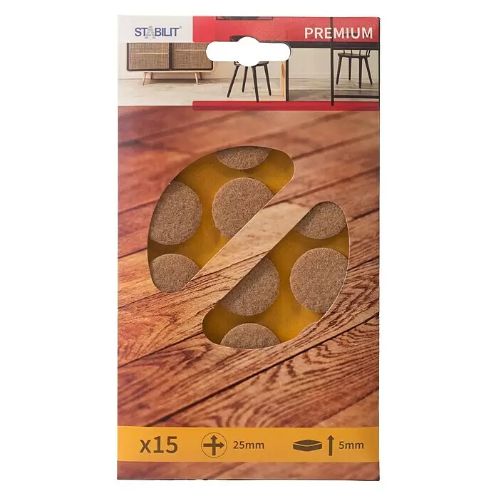 Stabilit Filzgleiter - Durchmesser: 25 mm, Braun, 15 Stk., Kleben - Vorderansicht