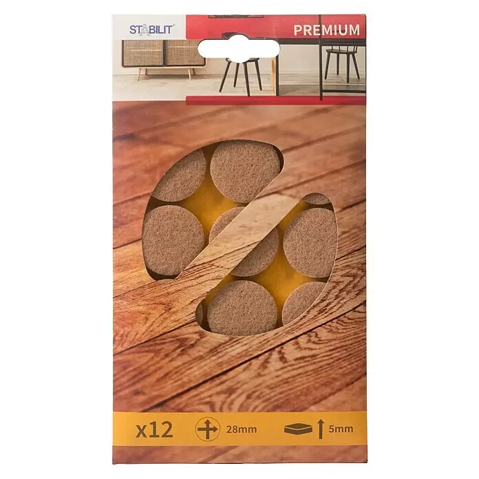 Stabilit Filzgleiter - Durchmesser: 28 mm, Braun, 12 Stk., Kleben - Vorderansicht