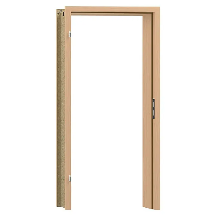 GetaDoor Lamineo Türzarge GLN 42 - 860 x 1.985 mm, Wandstärke: 240 mm, DIN Anschlag: Links/Rechts, Eiche Trend - Bild eines hellbraunen Türrahmens, der die robuste Konstruktion und das schlichte Design dieses Architekturelements hervorhebt.