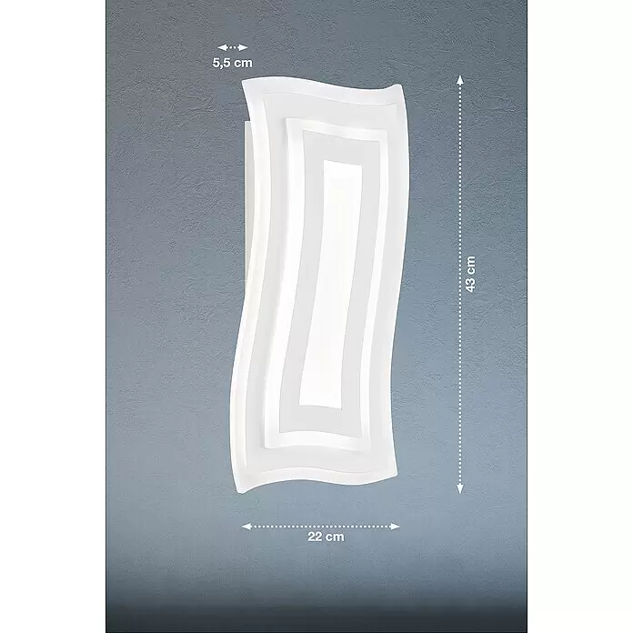 Fischer & Honsel LED-Wandleuchte Gorden - 19 W, L x B x H: 5,5 x 22 x 43 cm, Weiß, Mehrfarbig - Weiß gewellte rechteckige Wandleuchte, 43 cm hoch, 22 cm breit und 5,5 cm tief.
