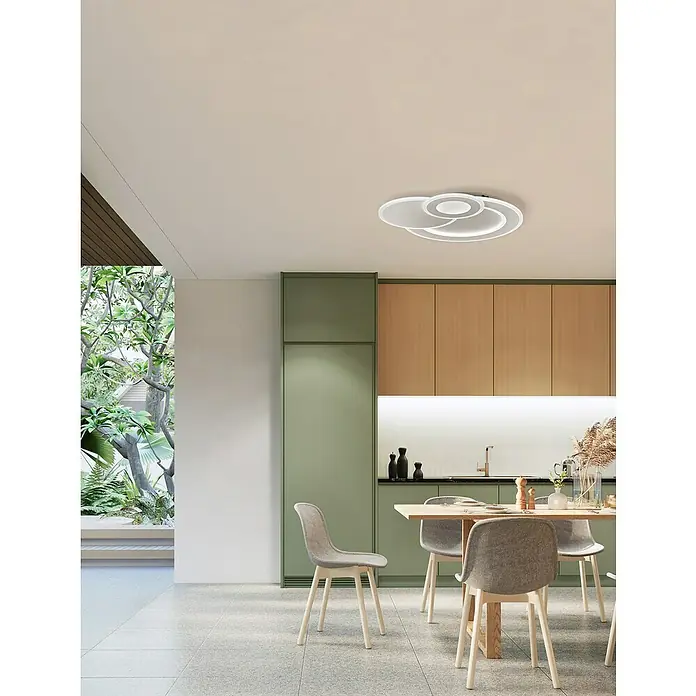 Fischer & Honsel LED-Deckenleuchte Joster43 W, L x B x H: 53,5 x 45,5 x 7 cm, Weiß, Mehrfarbig, Rund - Moderne Deckenleuchte mit LED-Beleuchtung. Die Lampe hat ein attraktives, geschwungenes Design und spendet helles, effizientes Licht im Raum.