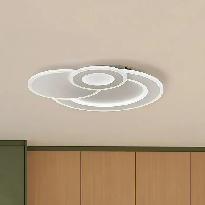 Fischer & Honsel LED-Deckenleuchte Joster43 W, L x B x H: 53,5 x 45,5 x 7 cm, Weiß, Mehrfarbig, Rund - Elegante Deckenleuchte mit modernem Design. Die Lampe ist weiss und besteht aus mehreren Kreisen, die ein stilvolles Licht erzeugen.