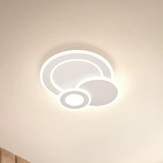 Fischer & Honsel LED-Deckenleuchte Joster - 43 W, L x B x H: 53,5 x 45,5 x 7 cm, Weiß, Mehrfarbig, Rund - Moderne LED-Deckenleuchte mit überlappenden Kreisen, die ein stilvolles und helles Ambiente erzeugt. Ideal für zeitgenössische Wohnräume.