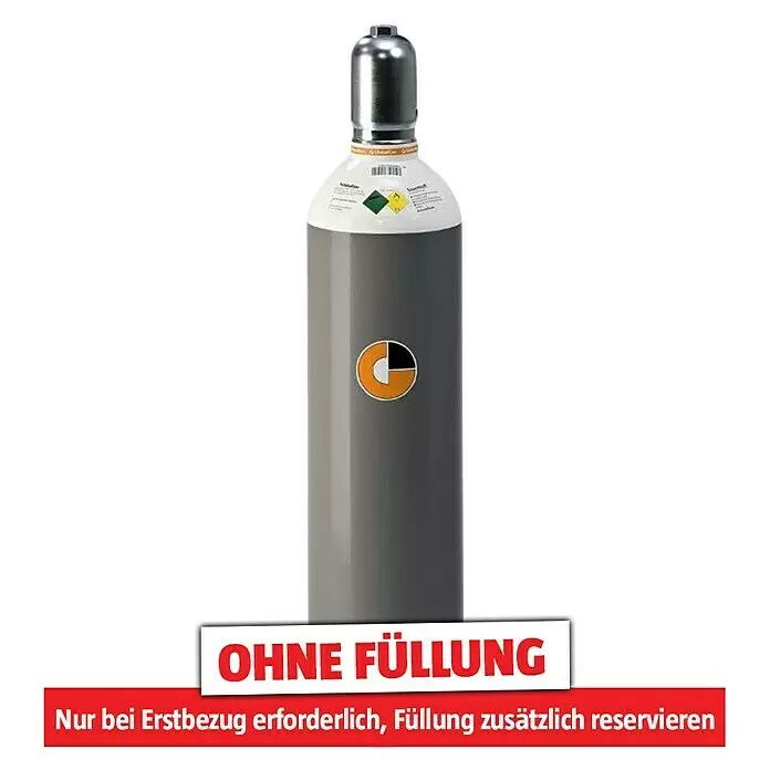 Westfalen Sauerstoff-Flasche ohne Füllung* - Fassungsvermögen: 20 l - Graue Gasflasche aus Metall mit silbernem Ventil, ohne Füllung.