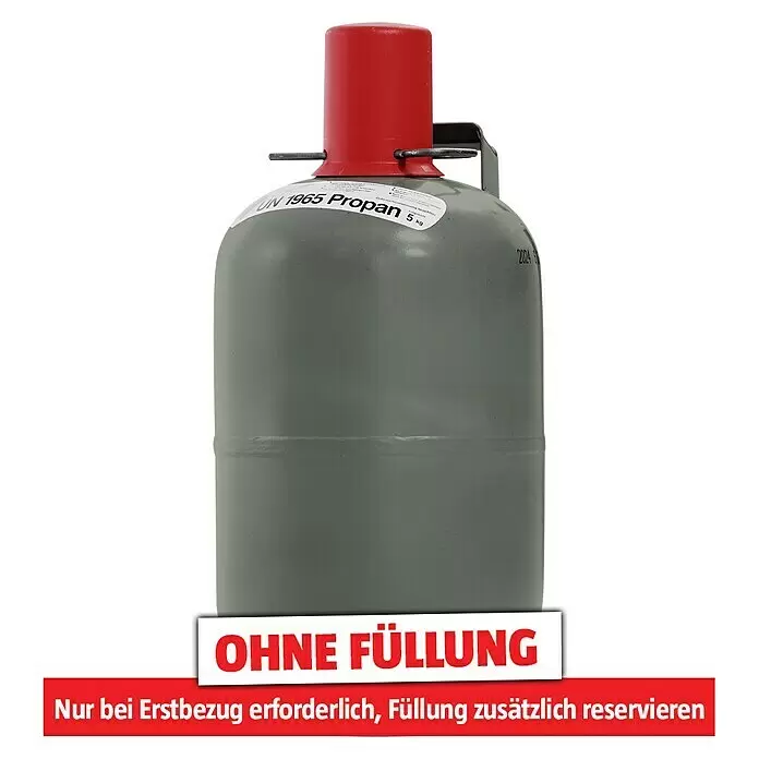Westfalen Propangas-Flasche Eigentumsflasche ohne Füllung* - Fassungsvermögen: 5 kg - Graue Propan-Gasflasche mit rotem Ventil. Leer, Füllung ist separat zu bestellen.