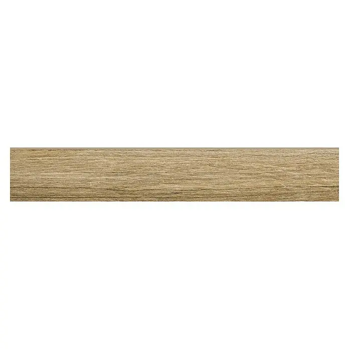 Zócalo cerámico Malmo - 10 x 61,5 cm, Miel, Mate - Primer plano de una superficie de madera marrón claro con un patrón de grano fino, destacando la textura natural y la calidez del material.