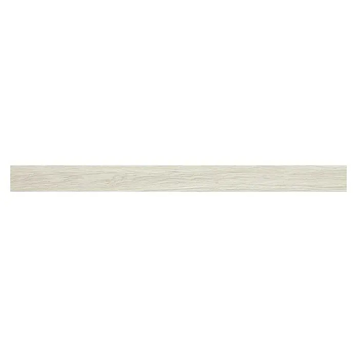 Zócalo cerámico Nordby Nanotech - 7 x 90 cm, Blanco, Mate - Textura de madera clara con vetas finas. Ideal para muebles modernos y pavimentos, ofreciendo un aspecto natural y un atractivo cálido.