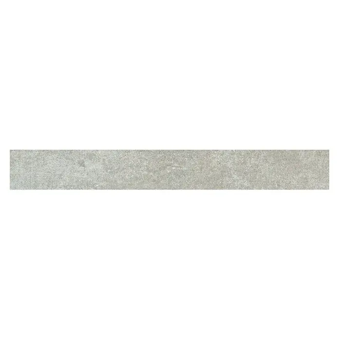 Zócalo cerámico Rodano - 7,5 x 60 cm, Dark grey, Mate - Azulejo de porcelana gris alargado con textura y matices sutiles para un diseño de espacio moderno.