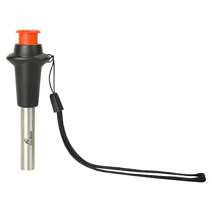 FireMaple Elektro-Grillanzünder - Grau / Orange, Edelstahl - Schwarz-orangefarbener Fire-Maple Feuerstarter mit silbernem Ferrocer-Stab und schwarzem Schlüsselband.