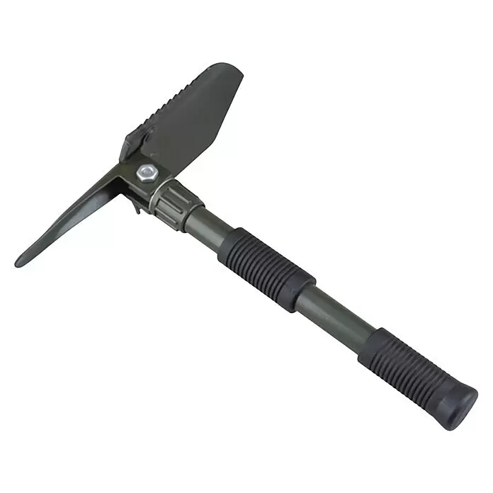 AceCamp Klappspaten - Stahl, Länge: 40,9 cm - Olivgrüner Klappspaten mit Spitzhacke und gezackter Schaufelklinge sowie schwarzem geripptem Griff.