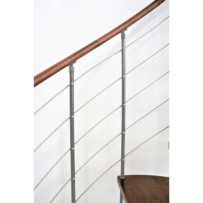 Minka Spindeltreppe Venezia (Durchmesser: 120 cm, Silber, Farbe Stufen: Buche Walnuss gebeizt, Geschosshöhe: Max. 309 cm)