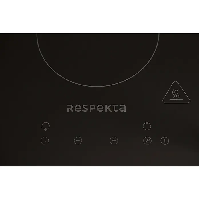 Respekta Kochfeld Bennet - Anzahl Normalkochstellen: 2 Stk. - Nahaufnahme eines Respekta-Induktionskochfelds mit Bedienfeld und Sicherheitswarnsymbol.