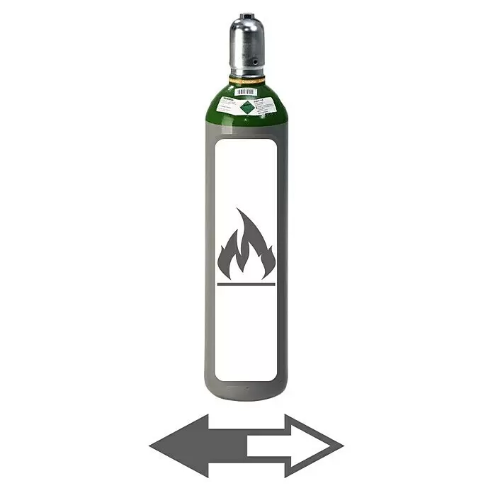 Westfalen Argon-Füllung * - Passend für: Westfalen Argon-Flaschen, 20 l - Graue und grüne Gasflasche mit silberner Kappe und Piktogramm für brennbare Stoffe auf weißem Etikett.