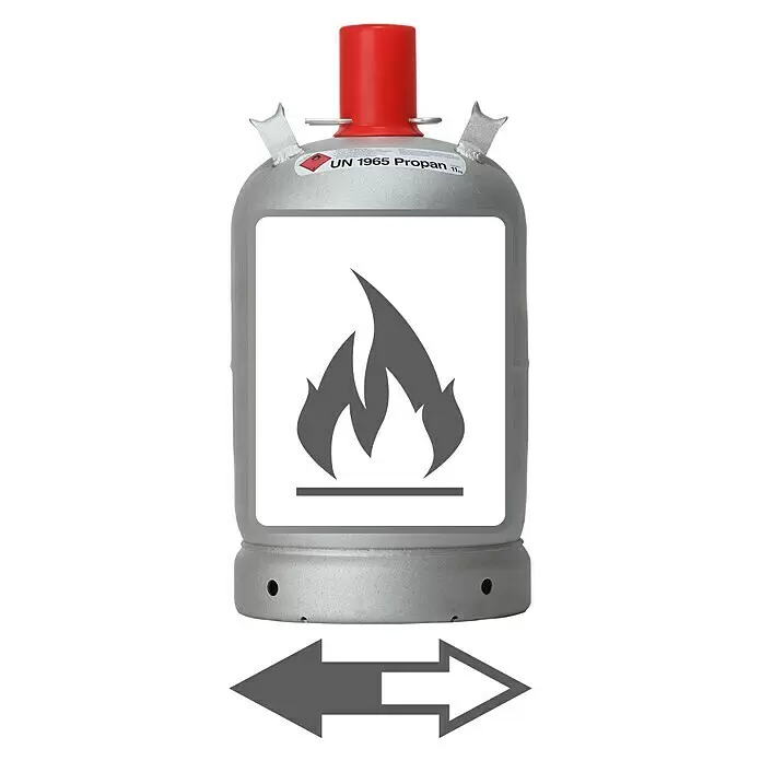 Westfalen Propangas-Füllung Alugas - Passend für: Westfalen Propangas-Flasche Alugas, 11 kg - Silber-graue Propangasflasche mit rotem Verschluss, Flammen-Gefahrensymbol und "UN 1965 Propan" Beschriftung.