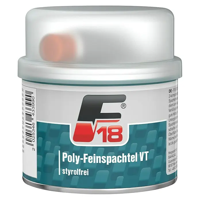 F18 Poly-Feinspachtel - 250 g, Weiß - Dose Poly-Feinspachtel VT, ein styrolfreier 2-Komponenten-Feinspachtel für Verfüllungen mit guter Haftung, geeignet für Oberflächenbearbeitung.