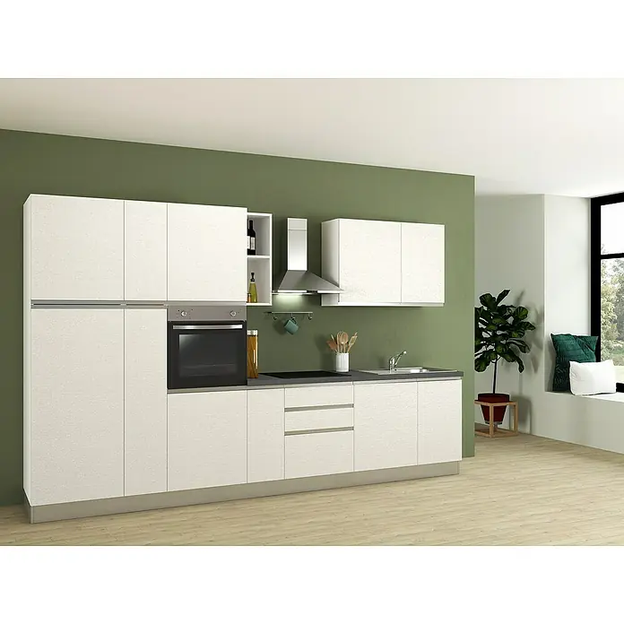 Marinelli Cucine Vormontierte Küchenzeile Gemma - Breite: 345 cm, Mit Elektrogeräten, Spüle rechts - Elegante Küche in Weiß mit modernen Geräten und viel Stauraum, perfekt für stilvolles Wohnen.