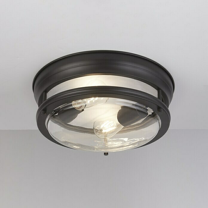 Searchlight Deckenleuchte rund Glasgow (120 W, Ø x H: 35 x 14,5 cm, Schwarz, E27) | BAUHAUS