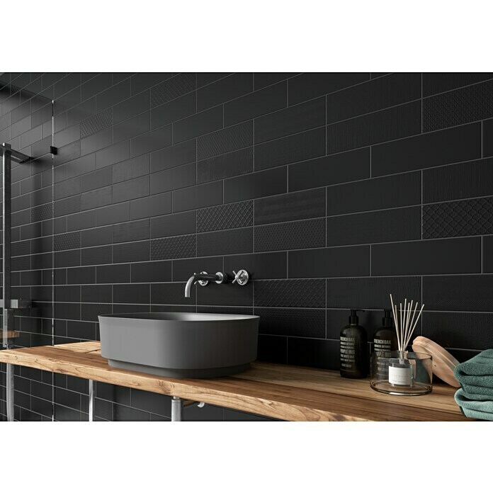 Decocer by Cinca Wandtegel New York black matt (10 x 30 cm, Zwart, Mat) | BAUHAUS