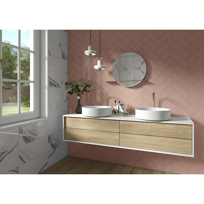 Decocer by Cinca Wandtegel Metro glossy pink (10 x 30 cm, Roze, Glanzend) | BAUHAUS