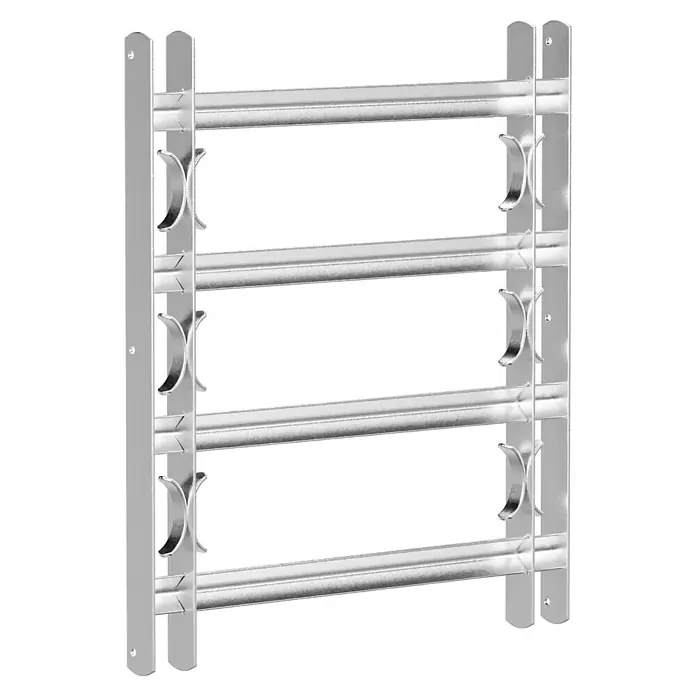 Stabilit Fenstergitter - Höhe: 600 mm, Auszugslänge: 50 cm - 65 cm, Fensterlaibungsmontage - Silberfarbener Handtuchwärmer mit vier horizontalen Stangen und elegantem, funktionalem Design für Badezimmer.