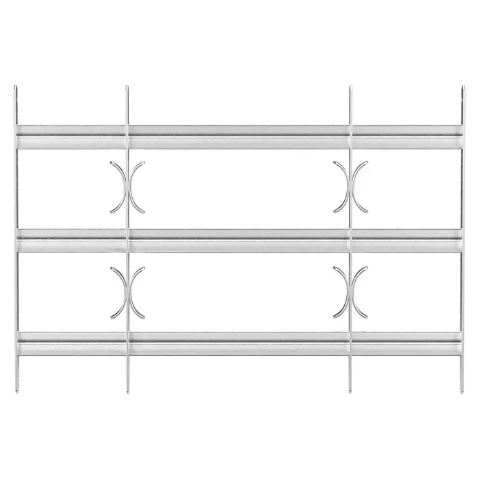 Stabilit Fenstergitter - Höhe: 450 mm, Auszugslänge: 50 cm - 65 cm, Fensterlaibungsmontage - Detailaufnahme eines silberfarbenen Fenstergitters mit einem dekorativen "X"-förmigen Muster, das Sicherheit und Eleganz vereint.