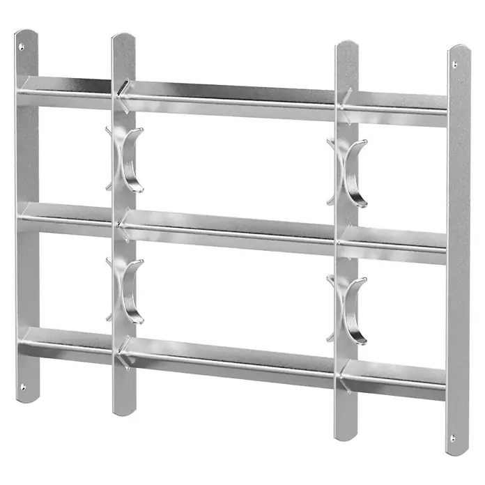Stabilit Fenstergitter - Höhe: 450 mm, Auszugslänge: 50 cm - 65 cm, Fensterlaibungsmontage - Silbernes Fenstergitter für verbesserte Sicherheit. Das Gitter ist stabil und bietet Schutz vor Einbruch mit seinen starken Streben und Verstrebungen.