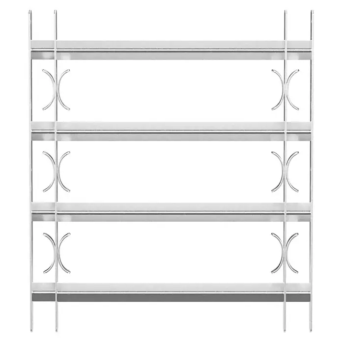 Stabilit Fenstergitter - Höhe: 600 mm, Auszugslänge: 50 cm - 65 cm, Fensterlaibungsmontage - Das Bild zeigt ein stilvolles, silberfarbenes Fenstergitter mit dekorativen Elementen, das für Sicherheit und Ästhetik sorgt.