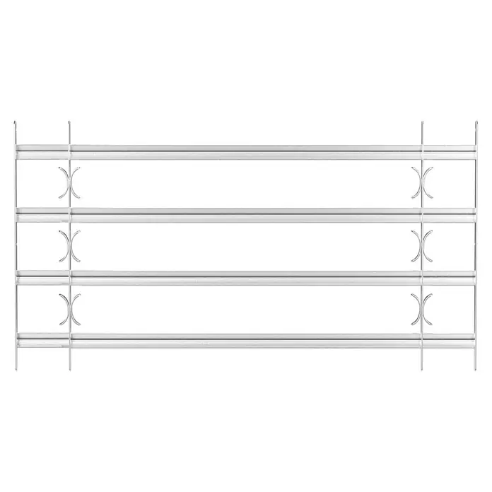 Stabilit Fenstergitter - Höhe: 600 mm, Auszugslänge: 100 cm - 150 cm, Fensterlaibungsmontage - Metallregal mit drei Regalböden. Das Regal ist mit einem Kreuzmuster an den Seiten versehen und bietet viel Stauraum.