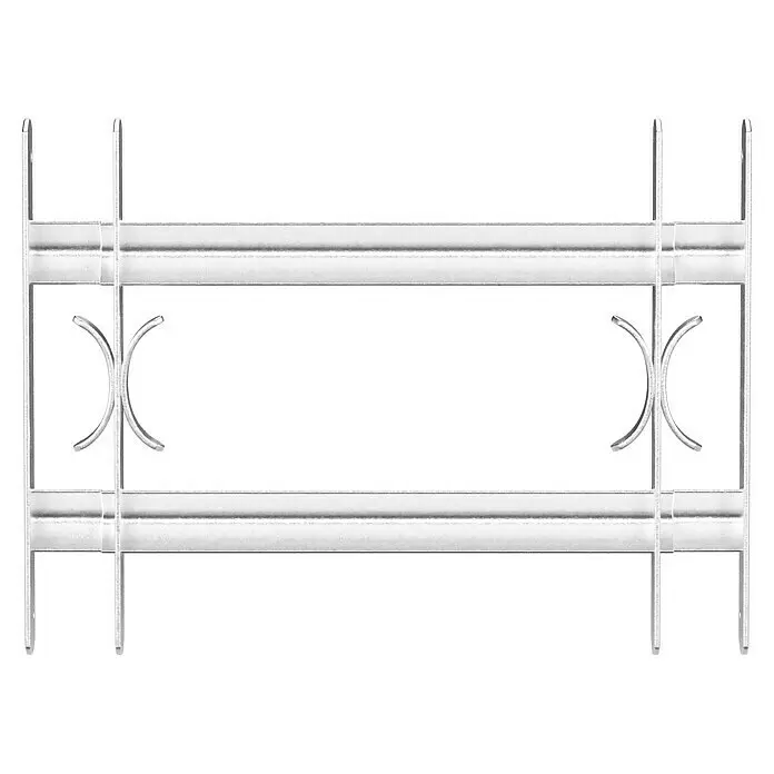 Stabilit Reja para ventanas - Altura: 300 mm, Longitud regulable: 50 cm - 65 cm, Montaje en intradoses de ventanas - Toallero metálico plateado con dos barras horizontales y elementos decorativos curvos.