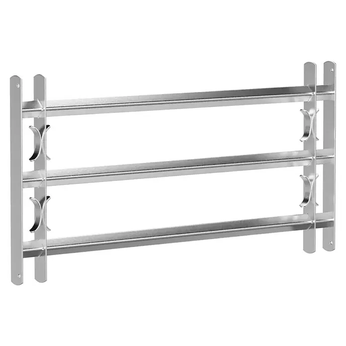 Stabilit Fenstergitter - Höhe: 450 mm, Auszugslänge: 100 cm - 150 cm, Fensterlaibungsmontage - Metallfenstergitter mit drei horizontalen Stäben und Halterungen zur Befestigung an den Seitenrahmen des Fensters.