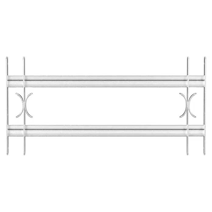 Stabilit Fenstergitter - Höhe: 300 mm, Auszugslänge: 70 cm - 105 cm, Fensterlaibungsmontage - Das Foto zeigt ein silbernes Fenstergitter mit kunstvollen Details, das Schutz und Eleganz vereint. Ideal zur Sicherung Ihres Zuhauses.