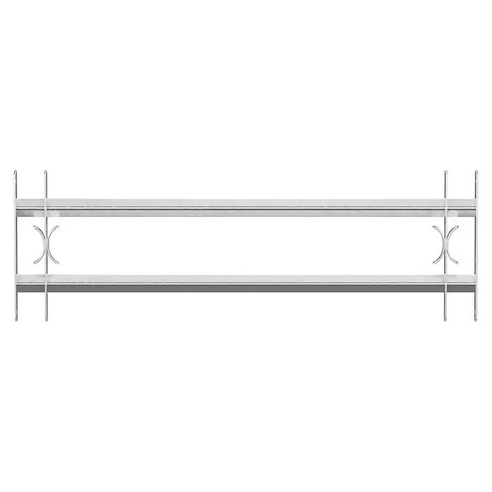 Stabilit Fenstergitter - Höhe: 300 mm, Auszugslänge: 100 cm - 150 cm, Fensterlaibungsmontage - Metallgeländer im Detail, mit zwei horizontalen Stangen, das ein modernes, industrielles Design und klare Linien für den Außenbereich bietet.