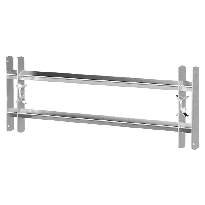 Stabilit Reja para ventanas - Altura: 300 mm, Longitud regulable: 100 cm - 150 cm, Montaje en intradoses de ventanas - Imagen del producto de un toallero ajustable plateado con dos barras, perfecto para cualquier baño.