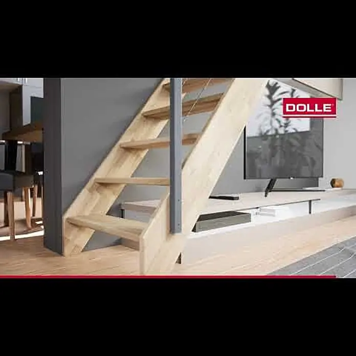 Dolle Raumspartreppe Brest - Breite: 70 mm, Grau, 1/4-gewendelt rechts, Geschosshöhe: 320 cm, Farbe Stufen: Eiche - Raumspartreppe DOLLE Brest