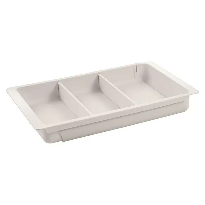 Tescoma Schubladeneinsatz Flexi Space - L x B x H: 55,5 x 20 x 4,5 cm, Weiß, Kunststoff - Weißes rechteckiges Kunststoff-Ordnungstablett mit vier Fächern.