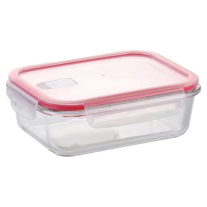 Tescoma Vorratsdose Freshbox - 1,5 l, L x B x H: 23 x 17 x 7,5 cm, Kunststoff - Rechteckige transparente Glas-Vorratsdose mit klarem Deckel, roter Dichtung und transparenten Verschlüssen.