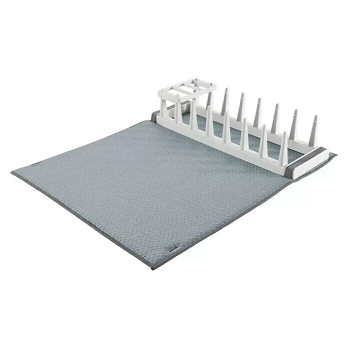 Tescoma Abtropfmatte Clean Kit - 50 x 40 cm, Kunststoff - Weißes Kunststoff-Geschirrtrockengestell mit einer abnehmbaren hellgrauen Textilmatte zum Abtropfen von Geschirr.