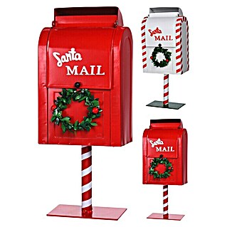 Buzón de pie decorativo navideño (L x An x Al: 10 x 15 x 37 cm, Rojo o blanco, Metal)