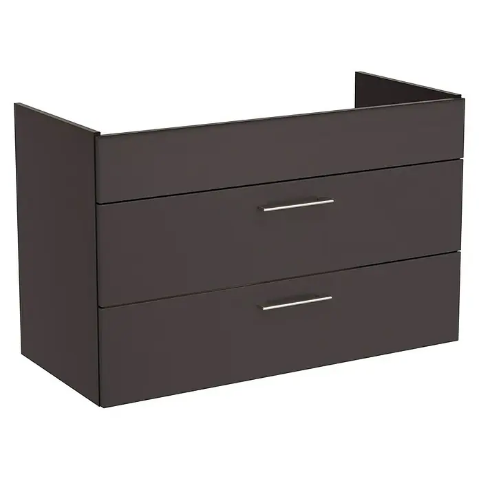 VitrA Aurinia 2.0 Waschtischunterschrank - 97 x 45 x 61 cm, Anthrazit - Dunkelbrauner Waschtischunterschrank mit zwei Schubladen und silbernen Griffen.