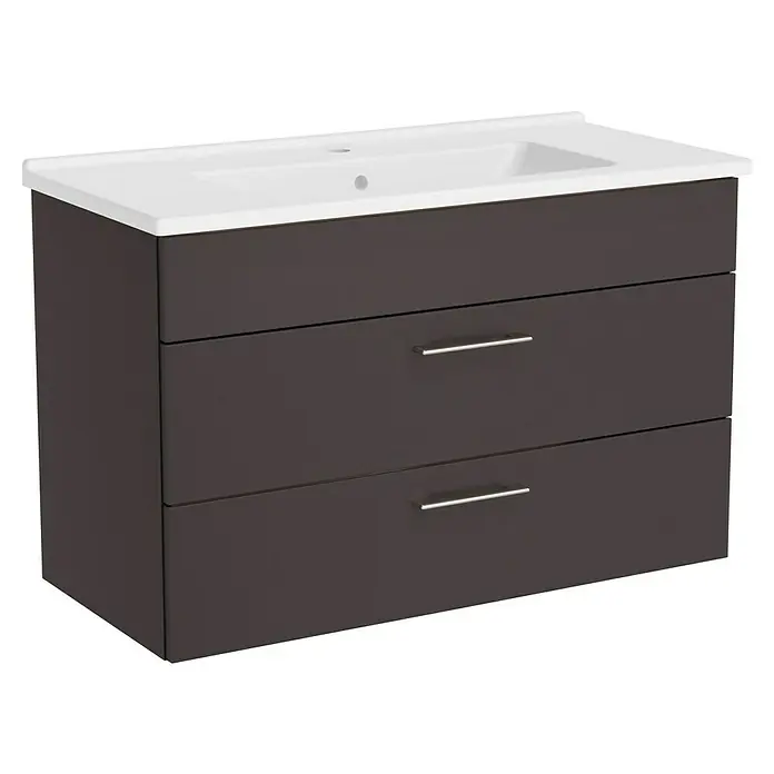 VitrA Aurinia 2.0 Waschtischunterschrank - 97 x 45 x 61 cm, Anthrazit - Moderner Badezimmerschrank mit drei Schubladen und Waschbecken. Elegantes Design für ein stilvolles Badezimmer mit viel Stauraum.