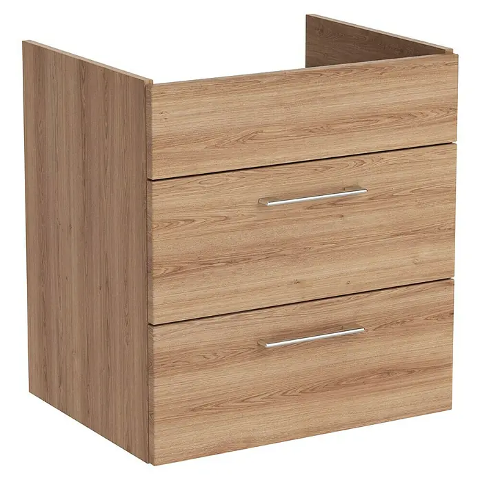 VitrA Aurinia 2.0 Waschtischunterschrank - 57 x 45 x 61 cm, Natural Oak - Ein Waschbeckenunterschrank in Holzoptik mit zwei Schubladen und schlichten, silbernen Griffen. Perfekt für moderne Badezimmer.