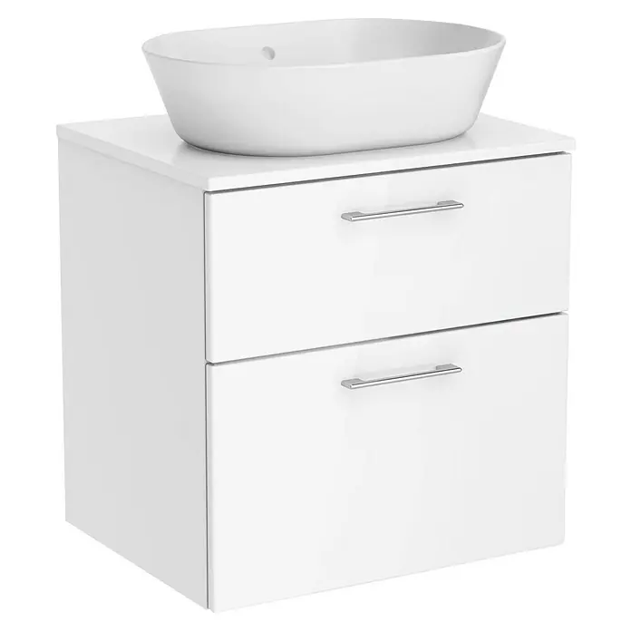 VitrA Aurinia 2.0 Waschtischunterschrank - 61 x 49 x 62 cm, Weiß - Modernes Badezimmer-Waschbecken mit Unterschrank und zwei Schubladen in glänzendem Weiß.