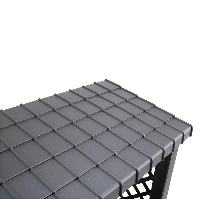 KHW Kaminholzregal - 114 x 47 x 102 cm, Kunststoff, Anthrazit - Detailaufnahme eines grauen Kunststoffdachs mit quadratischen Ziegeln und einem sauberen, modernen Design. Perfekt für Gartenmöbel.