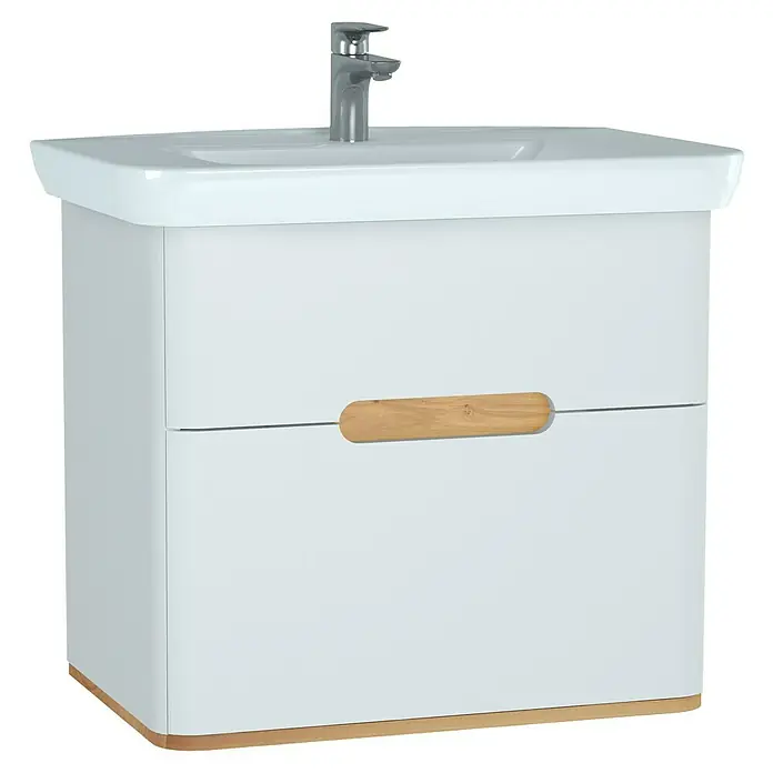 VitrA Sento Badmöbel-Set - 80 cm, Weiß, 2 Schubladen - Schlichtes, modernes Badezimmerwaschbecken mit Unterschrank in Weiß und Holzdetails für ein stilvolles Ambiente.