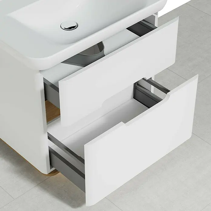 VitrA Sento Badmöbel-Set - 80 cm, Weiß, 2 Schubladen - Unterschrank mit zwei offenen Schubladen, weißes Design. Der Waschtischunterschrank bietet praktischen Stauraum im Badezimmer.