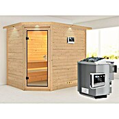 Karibu Massivholzsauna Tanami (Mit Sauna Bio-Ofen 9 kW inkl. Steuerung Easy, Mit Dachkranz und Beleuchtung, 184 x 236 x 209 cm)